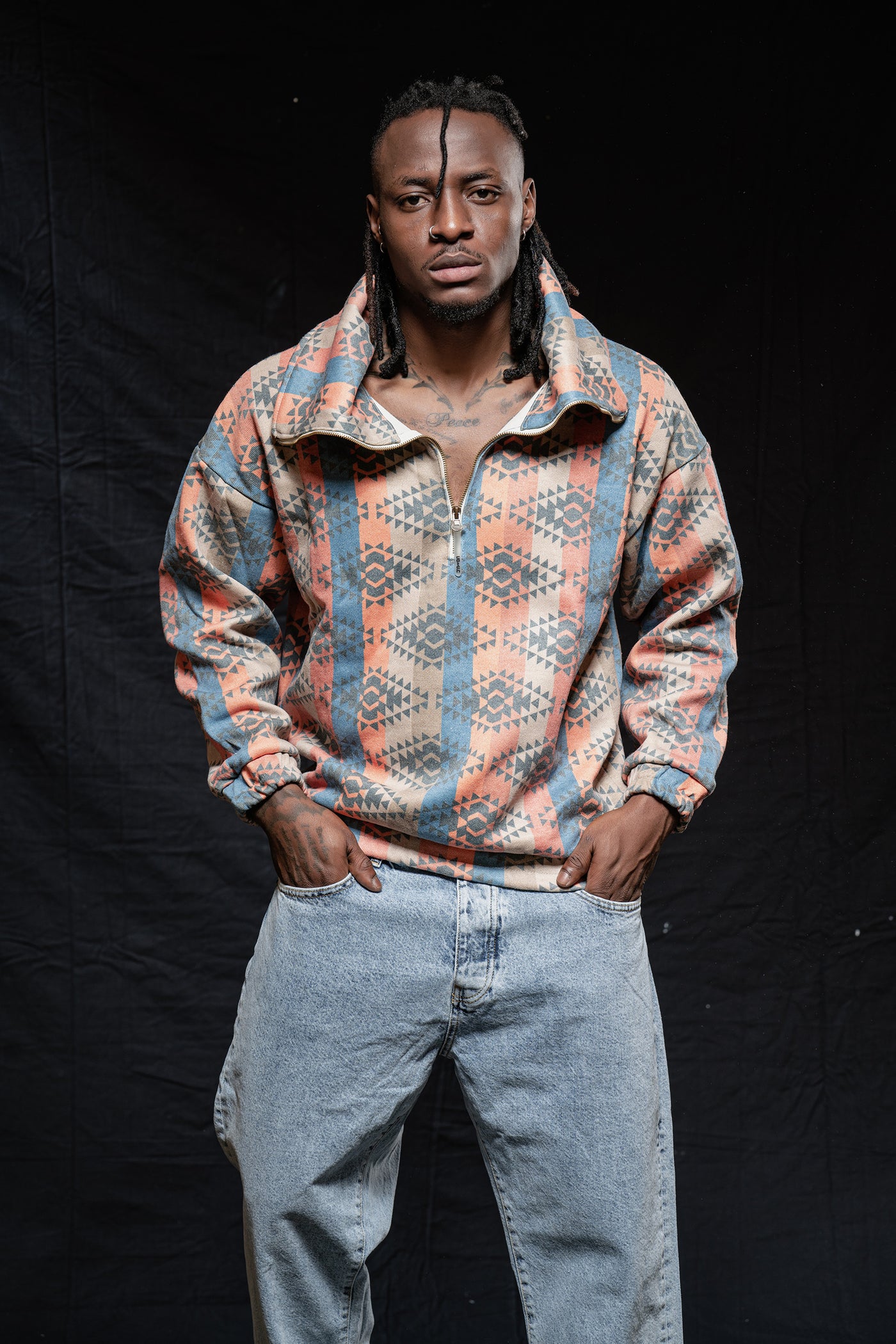 Quarter Zip Unique Baggy Neckline Sweatshirt