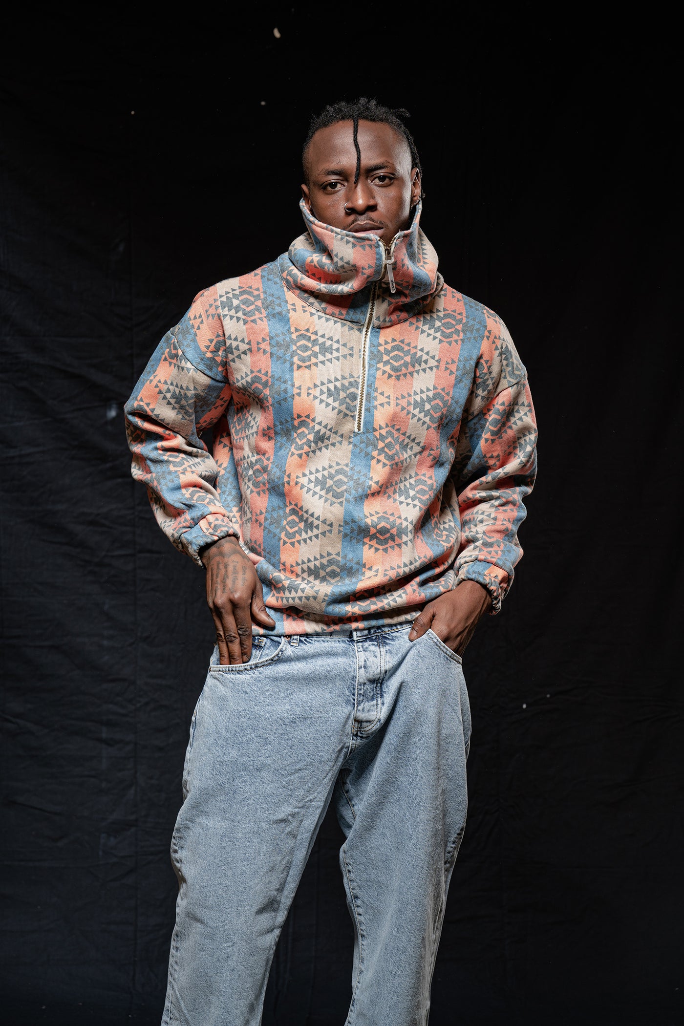 Quarter Zip Unique Baggy Neckline Sweatshirt