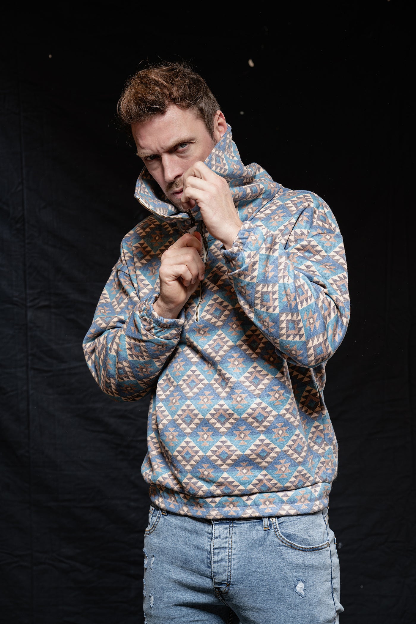 Quarter Zip Unique Baggy Neckline Sweatshirt