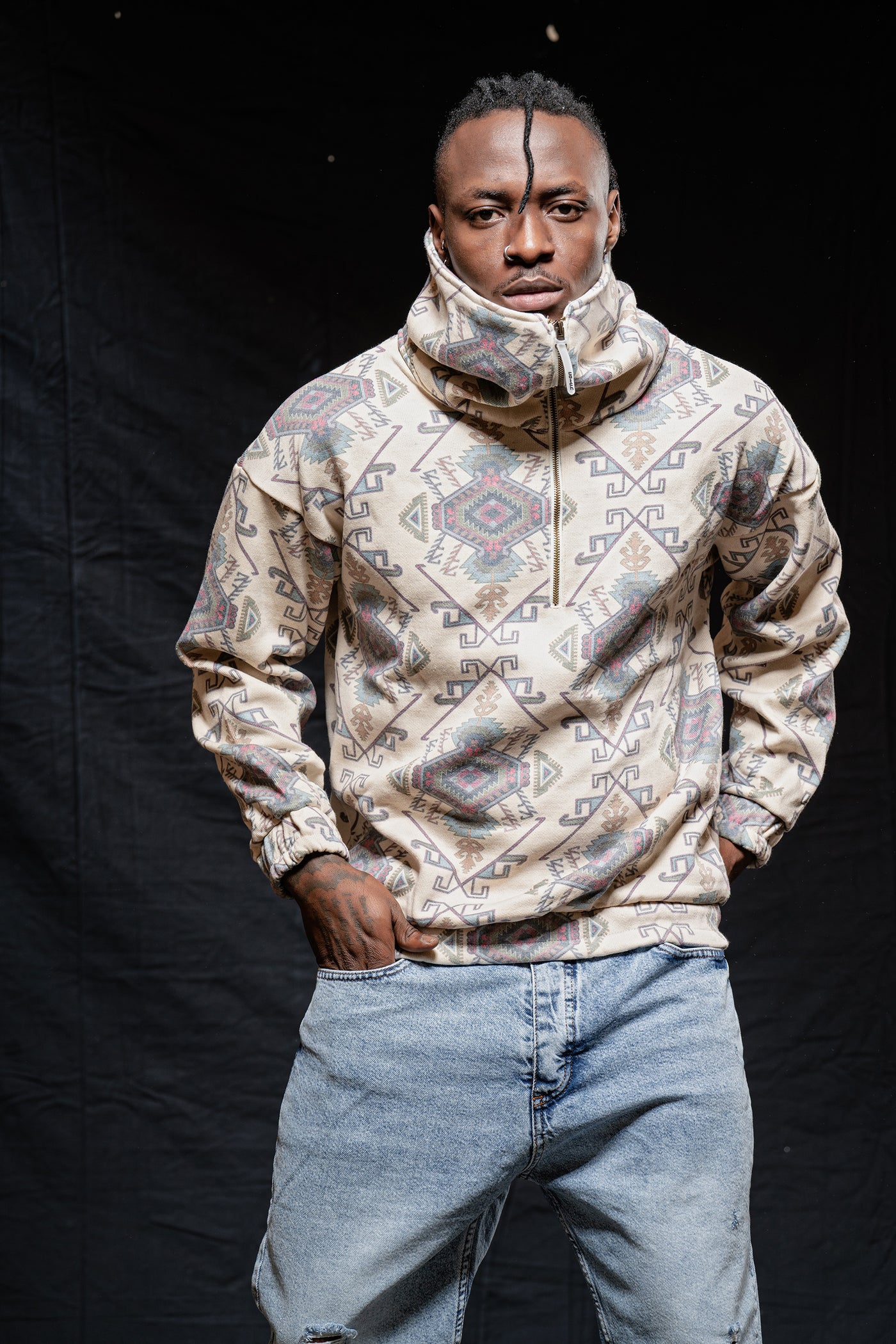 Quarter Zip Unique Baggy Neckline Sweatshirt