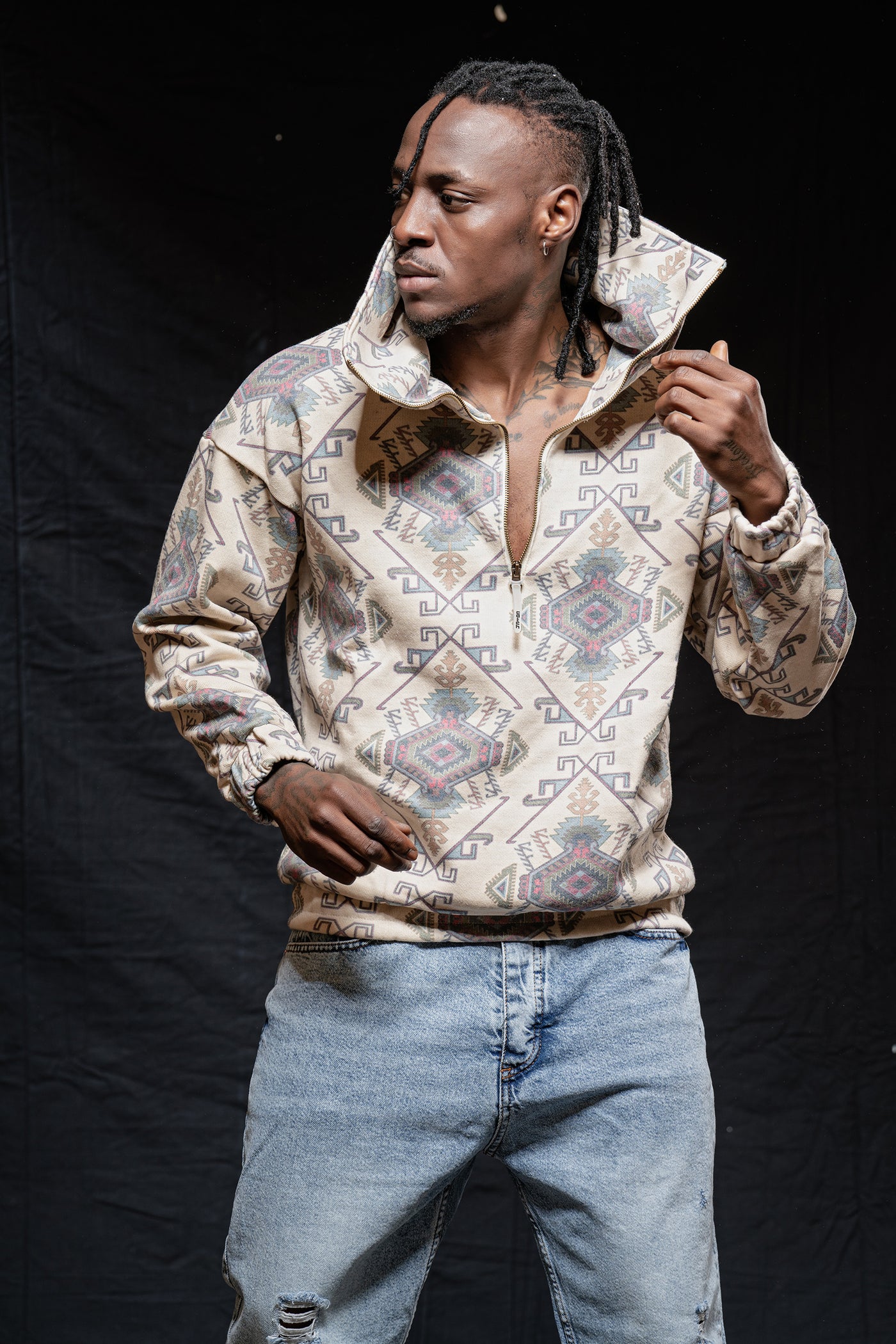 Quarter Zip Unique Baggy Neckline Sweatshirt