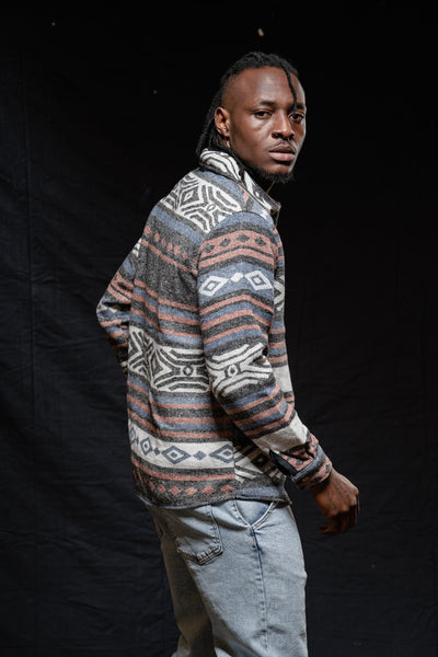Geometric Ethnic  Button Up Winter Shirt