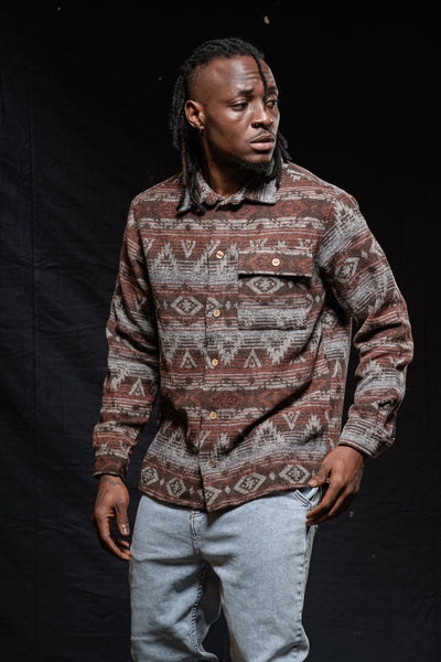 Geometric Ethnic Button Up Winter Shirt
