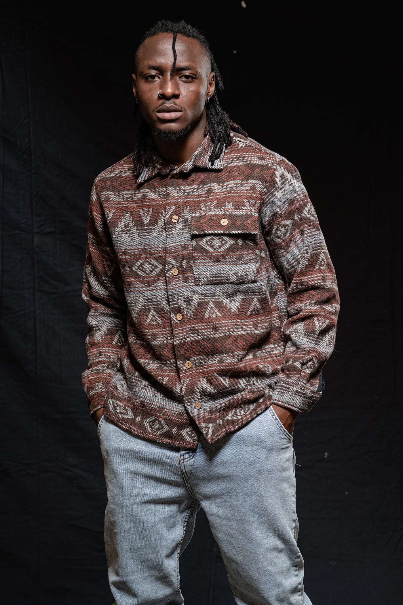 Geometric Ethnic Button Up Winter Shirt