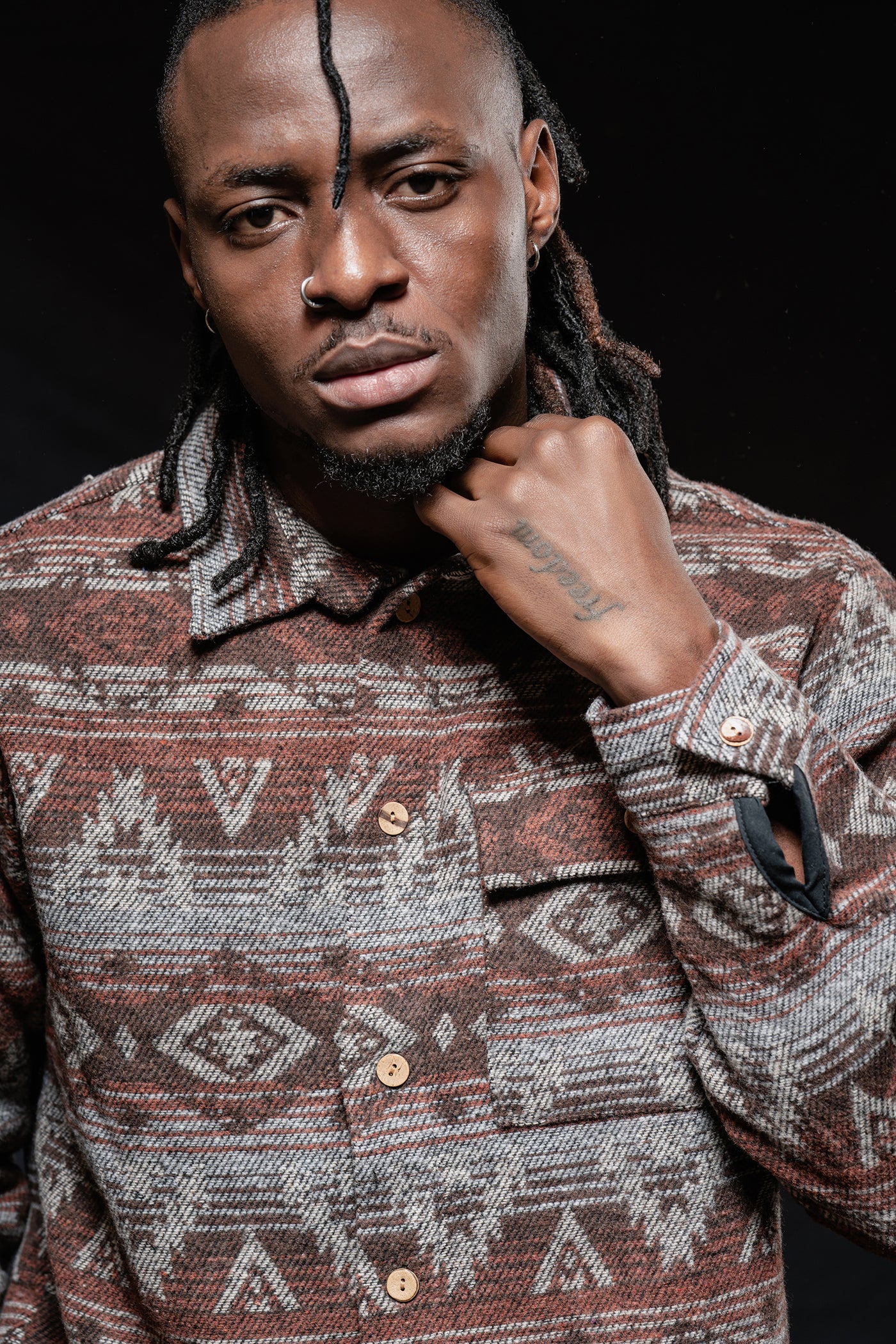 Geometric Ethnic Button Up Winter Shirt