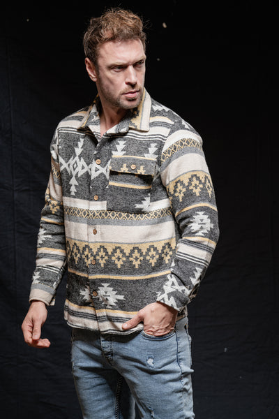 Geometric Ethnic Button Up Winter Shirt