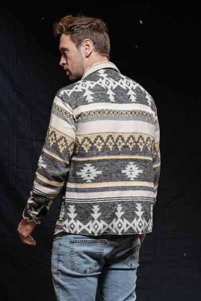 Geometric Ethnic Button Up Winter Shirt