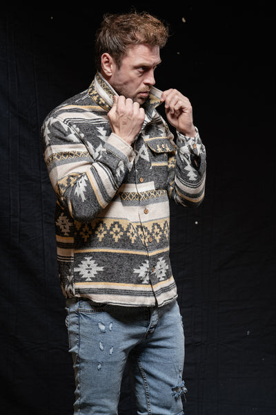 Geometric Ethnic Button Up Winter Shirt